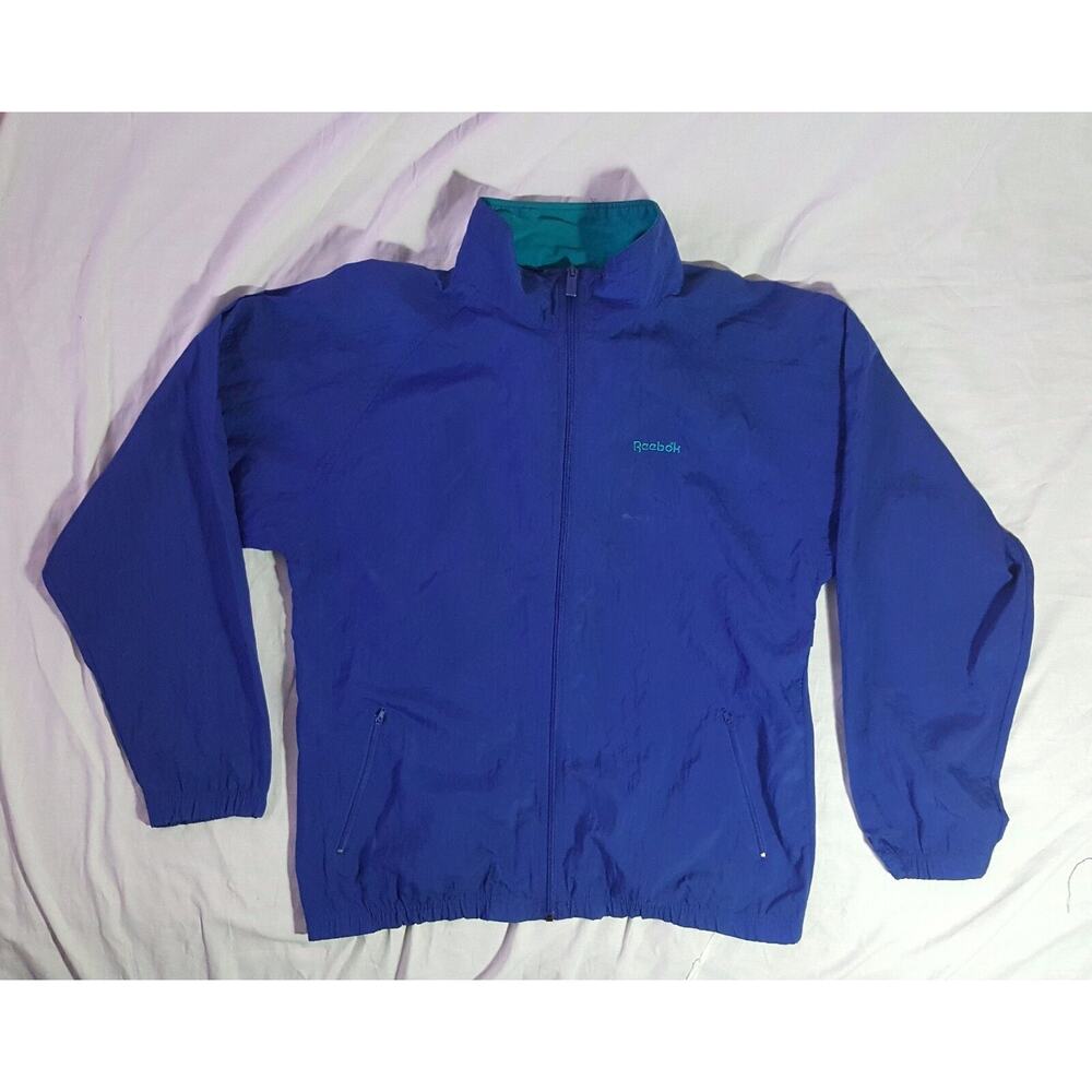 Vintage Cool Reebok Lightweight Nylon Stowable Hood Windbreaker Spellout Size XL